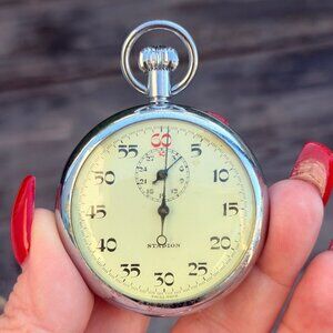 Vintage Stadion Stopwatch Timer Watch Swiss Made 7 Jewel Compteur De Sport WORKS
